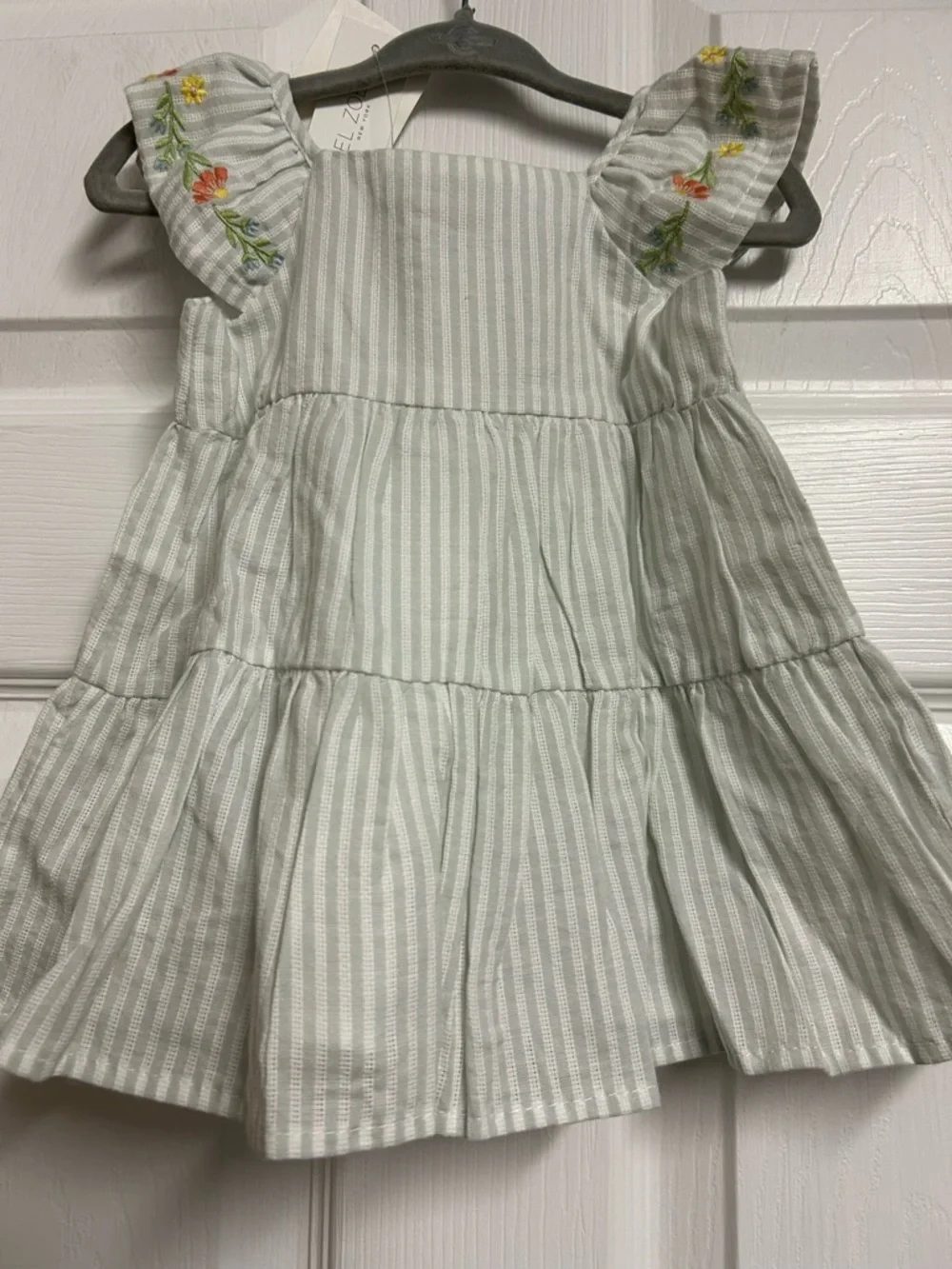 Rachel Zoe Mint Striped Button-Front Dress with Floral Embroidery